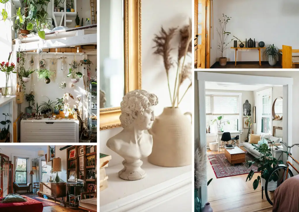 Collage of interiors with lots of items to show variety