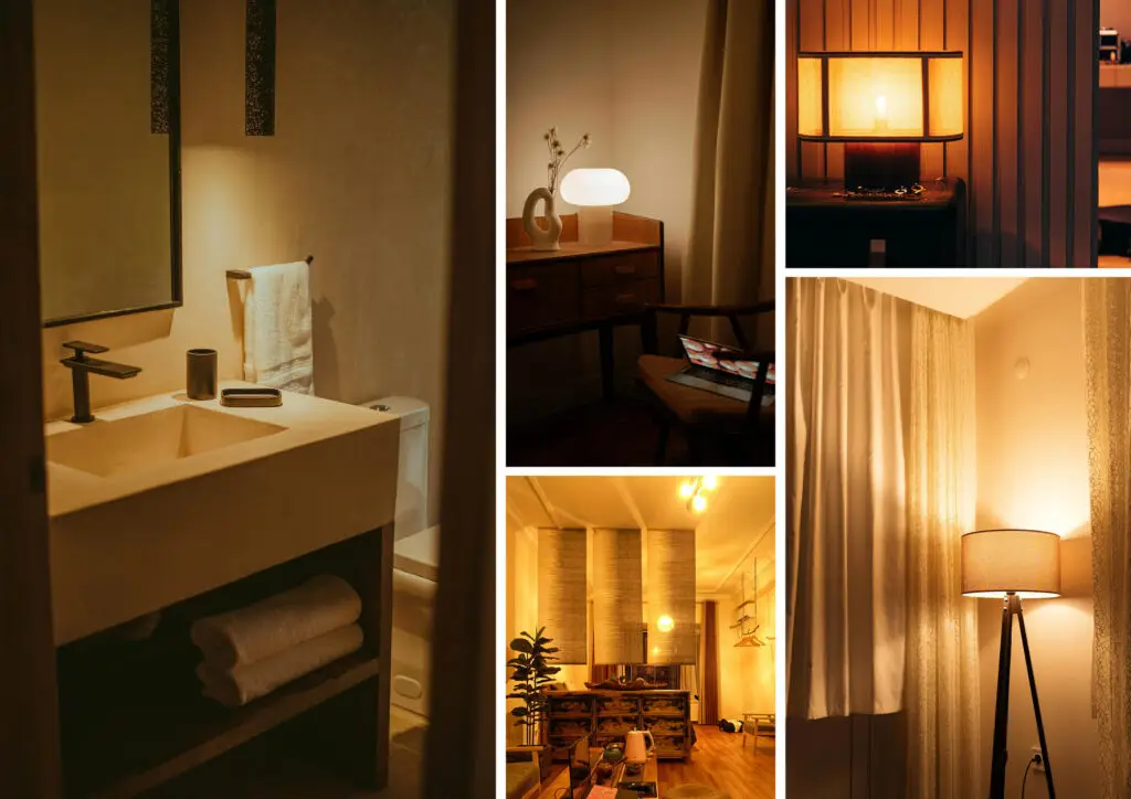 Collage of various types of low level lighting with a warm glow